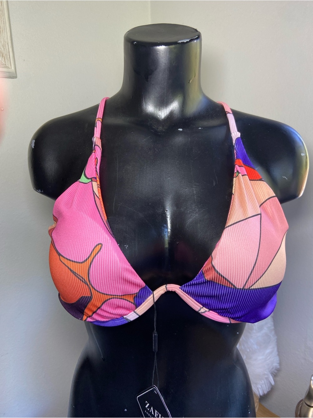 Zaful Bikini Top Push Up Underwire Bra Contemporary Art Size XL, US 12-14 NWT
